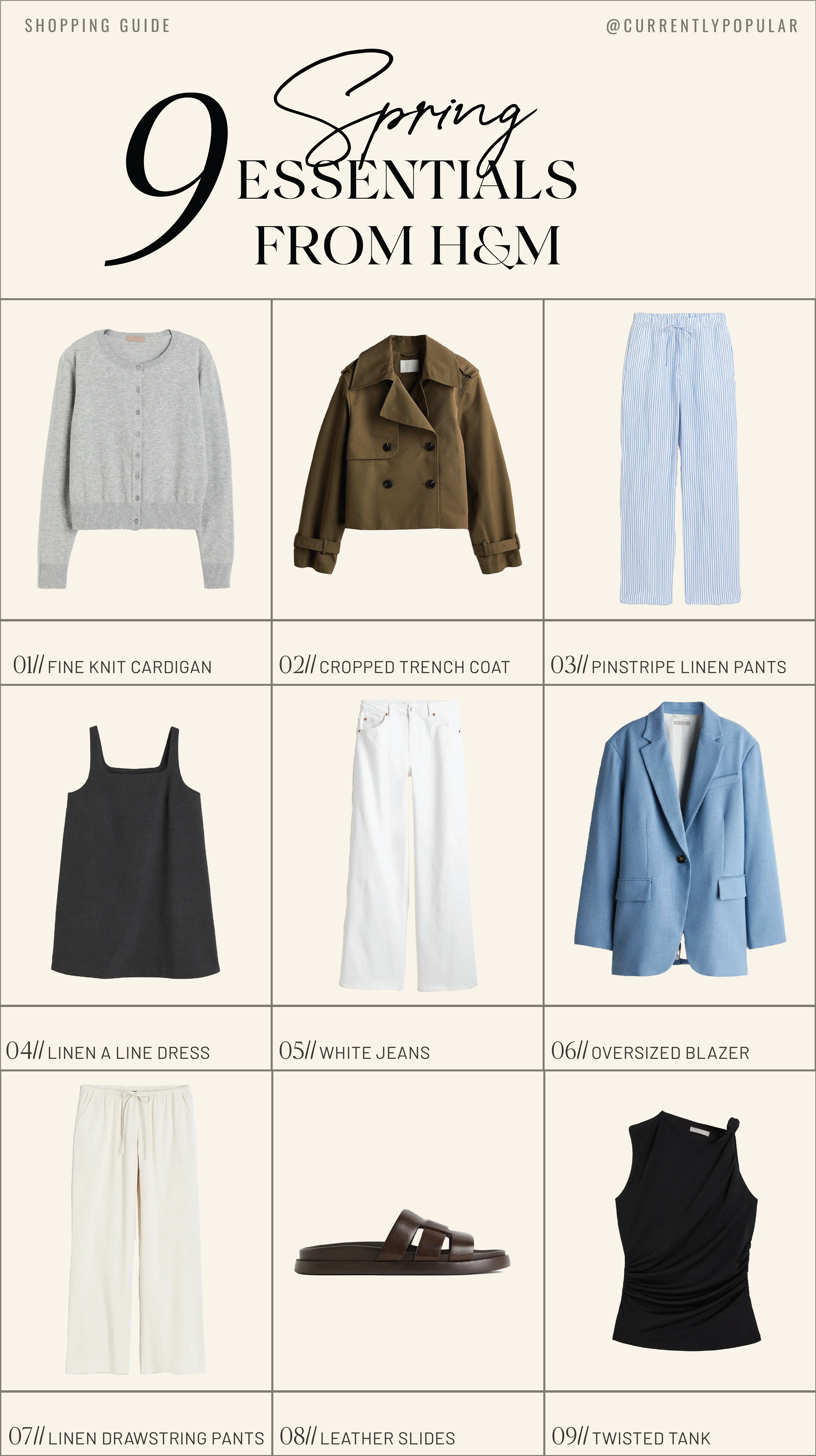 9 Spring Essentials from H&M. A interactive shopping guide to help inspire your next Spring look.